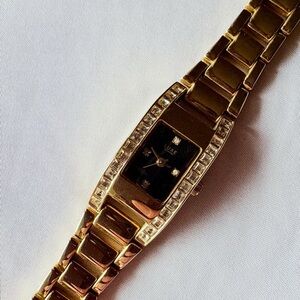 Luxe Gold and Black Women's Watch with Crystal Accents
